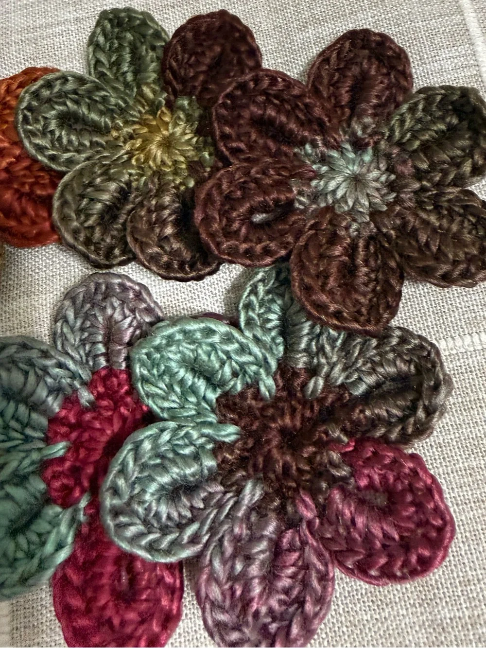 Handmade Multicolor Crochet Flower Accents - Set of 6